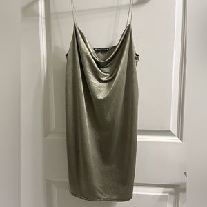 Zara Satin Mini Dress S - Olive Green